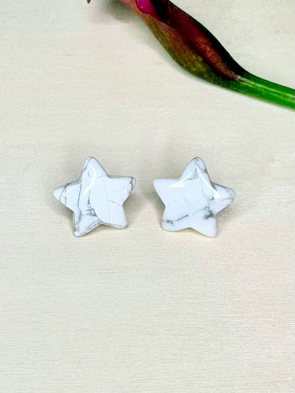 REAL White Howlite Star Stud Earrings Boho Spring Summer 2.07mm No Chips